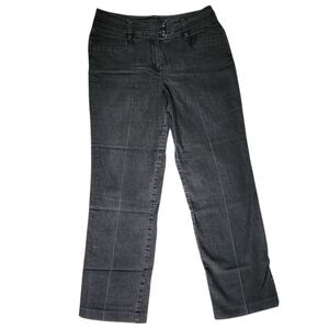 New Directions Black Straight Leg Double Button Flap Pocket Jeans sz 10